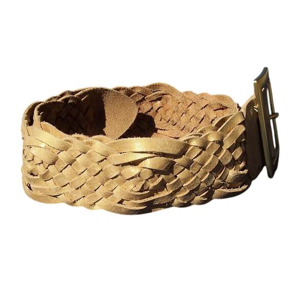 Cache Gold Metallic Woven Leather Belt Pant New Size S/M 2 1/4" Wide $128 NWT - Picture 4 of 6